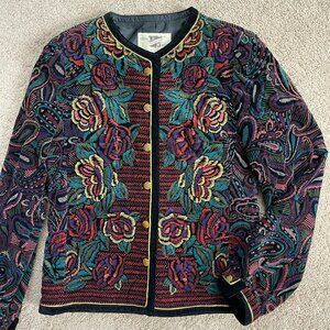 Vintage Velvet Floral Elaborate Lined Jacket Evening Formal Made in Japan Women6
